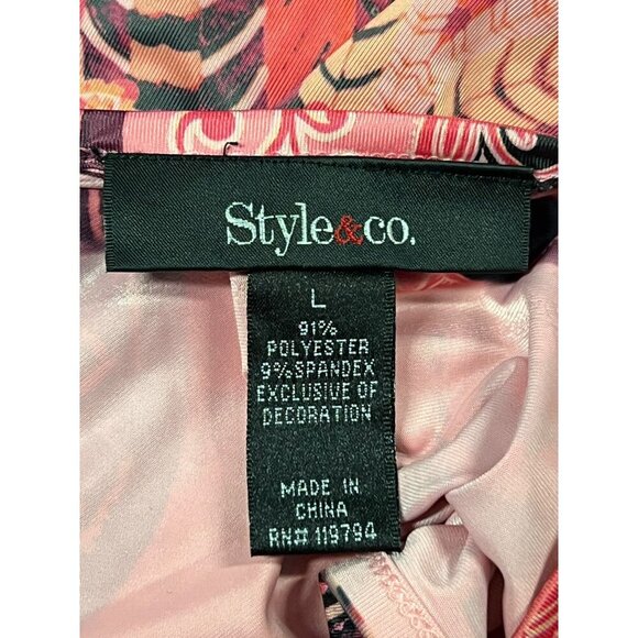 Style Co Dress Women Size Large L Maxi Pink V-Neck Maldives Ehnic Sunsets New - Picture 8 of 9